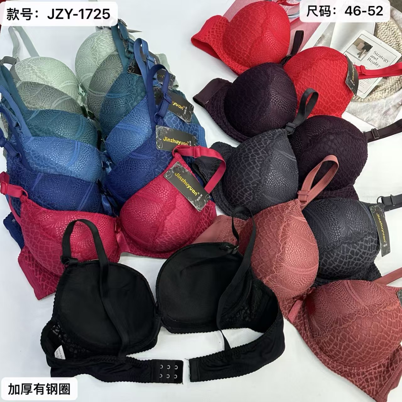 外贸出口文胸大码加厚文胸蕾丝绣花蝴蝶结有钢圈内衣防滑时尚舒适女士文胸