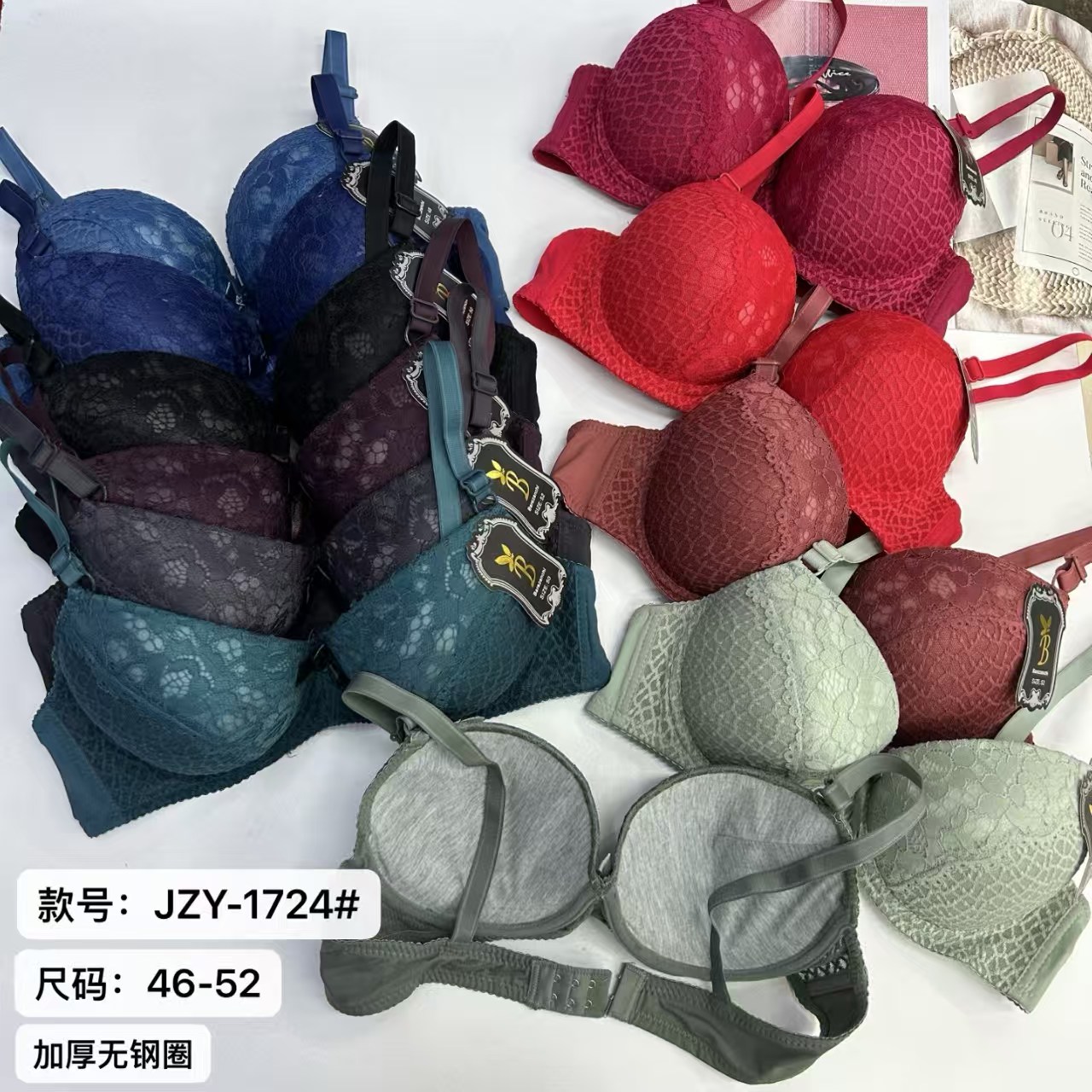 女士文胸外贸出口中东非洲女士大码加厚蕾丝蝴蝶结有钢圈情趣文胸