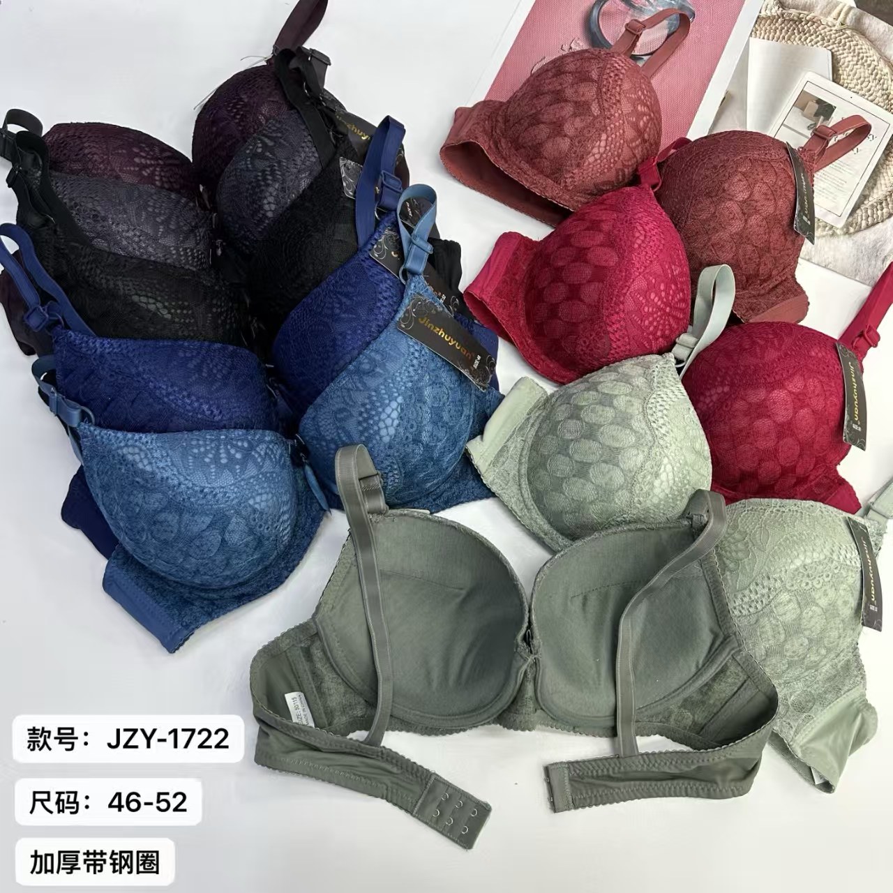 女士文胸外贸出口中东南美女士大码加厚蕾丝绣花情趣有钢圈文胸女