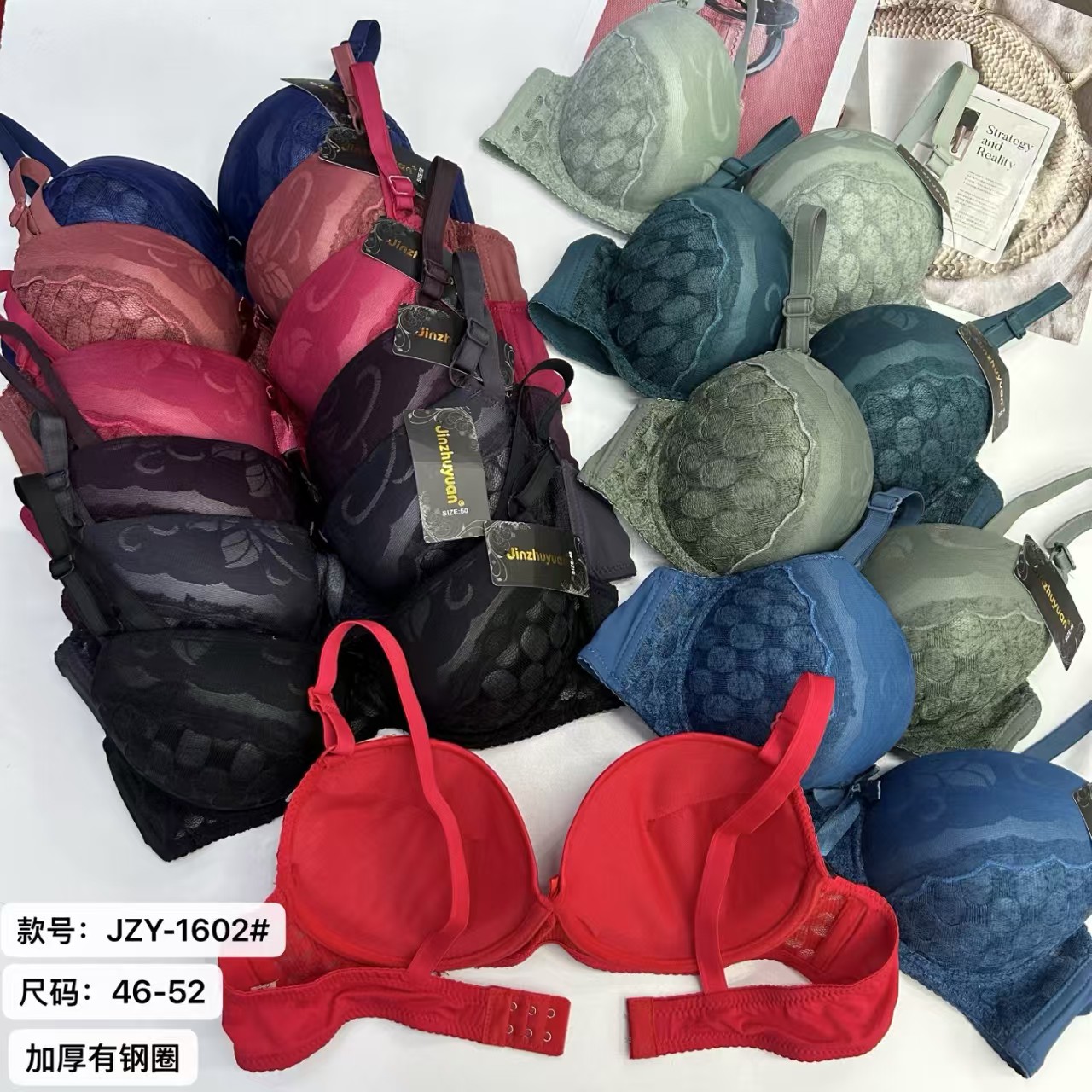 女士文胸外贸出口中东非洲有钢圈蕾丝蝴蝶结装饰女士大码加厚文胸