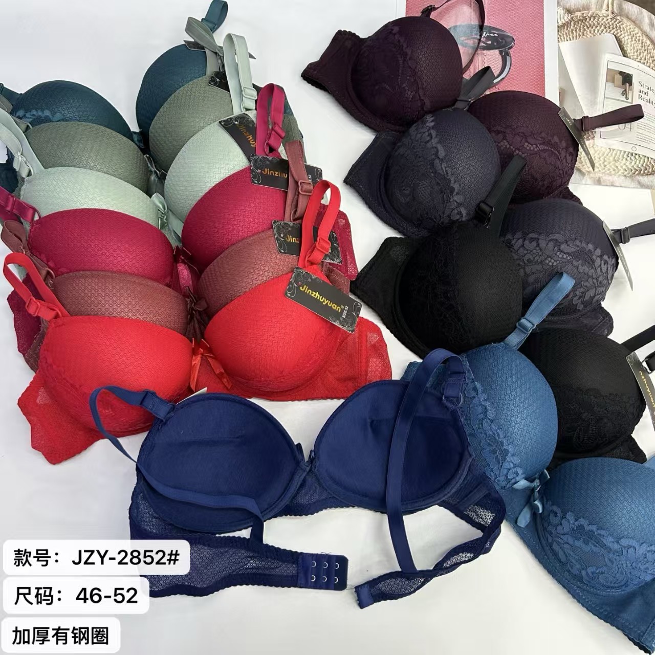 女士文胸外贸出口中东非洲女士大码加厚文胸蕾丝蝴蝶结有钢圈文胸