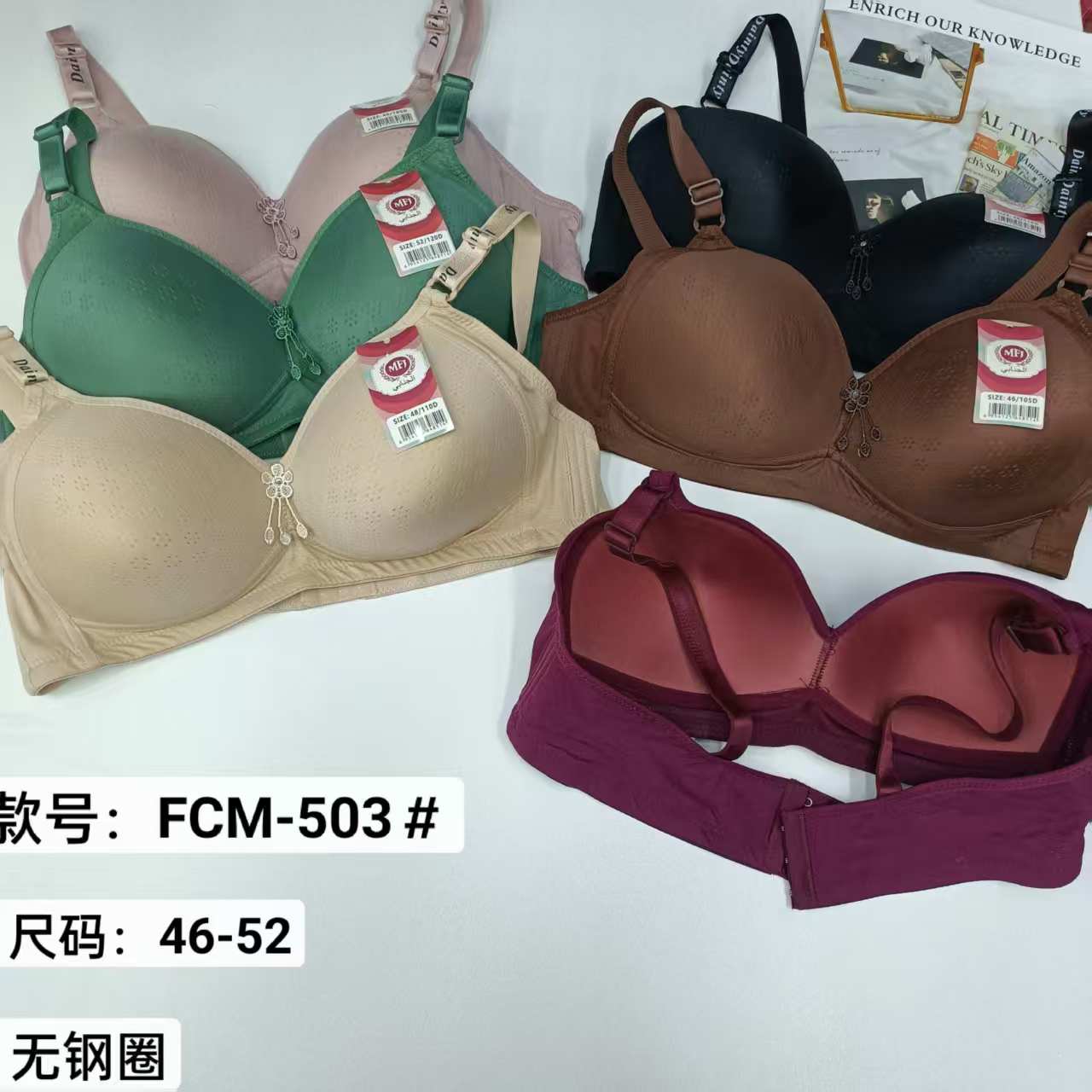 女士文胸外贸出口中东非洲女士纯色刺绣装饰聚拢大码无钢圈文胸女