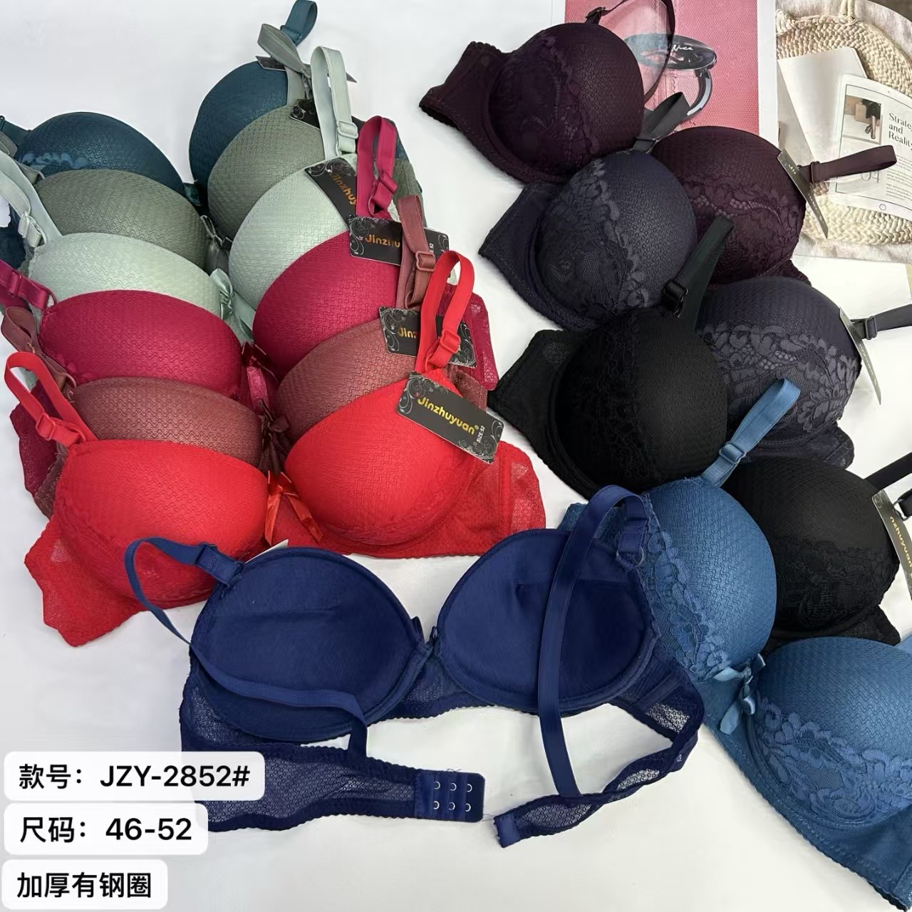 女士文胸外贸出口中东非洲女士大码加厚文胸性感蕾丝杯面蝴蝶装饰