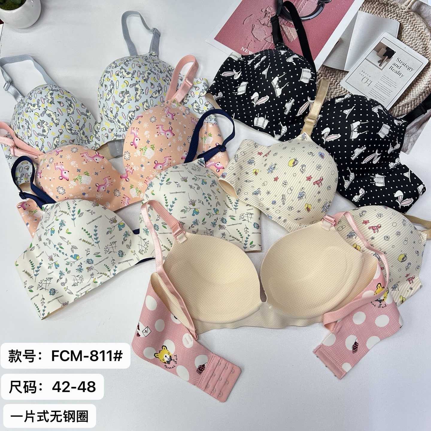 女士文胸外贸出口中东非洲女碎花一片式文胸女士无钢圈手掌杯文胸