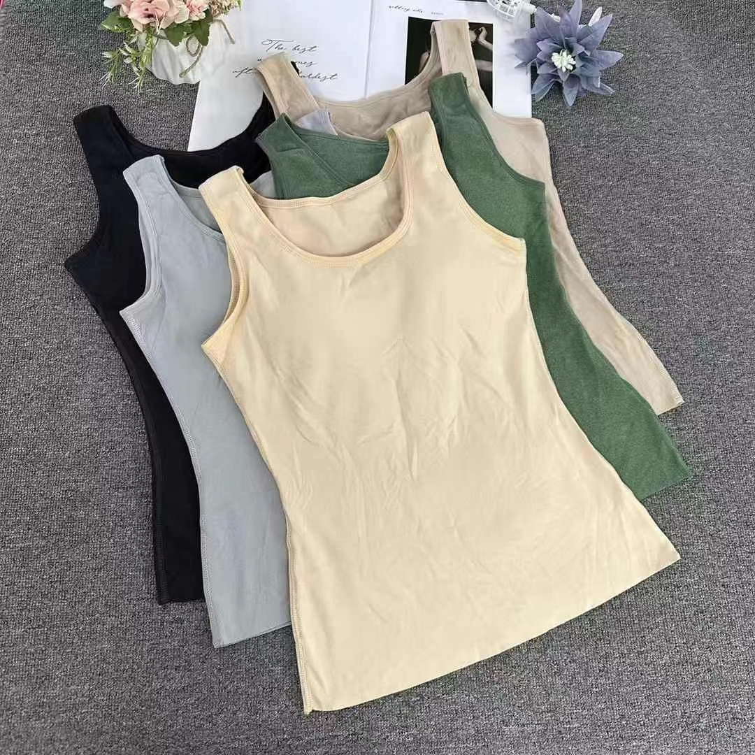 外贸出口低价库存长款外穿女士百搭圆领背心固定杯不跑杯文胸内衣