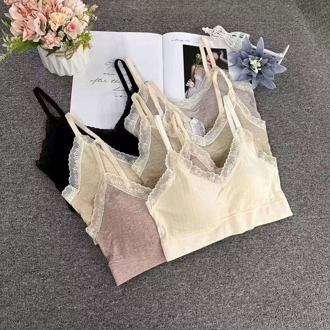 外贸无缝固定杯美背无钢圈内衣吊带背心舒适女士内衣打底文胸批发