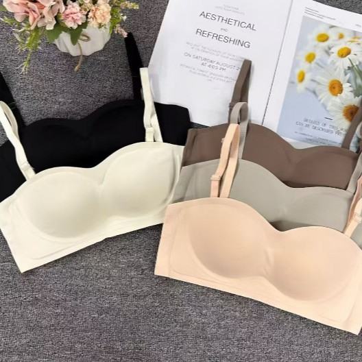 556#低价库存一体固定杯无肩带抹胸文胸女3D立体隐形防滑三排扣
