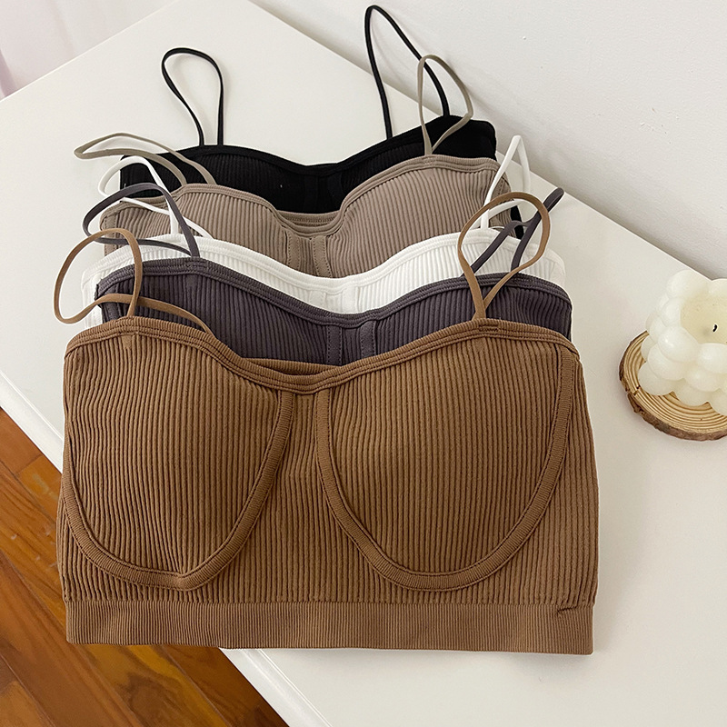 东南亚吊带美背螺纹抹胸内衣聚拢防走光固定杯带胸垫外穿义乌外贸