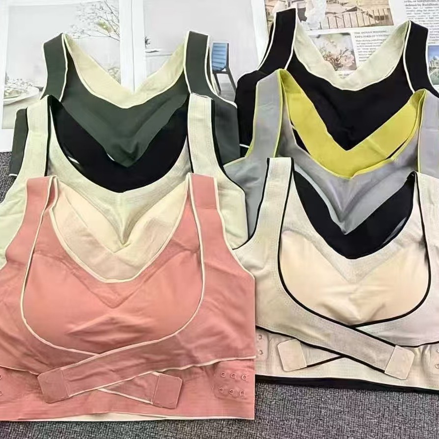 71#低价库存交叉侧扣高档乳胶棉运动文胸美背带胸垫聚拢收副乳