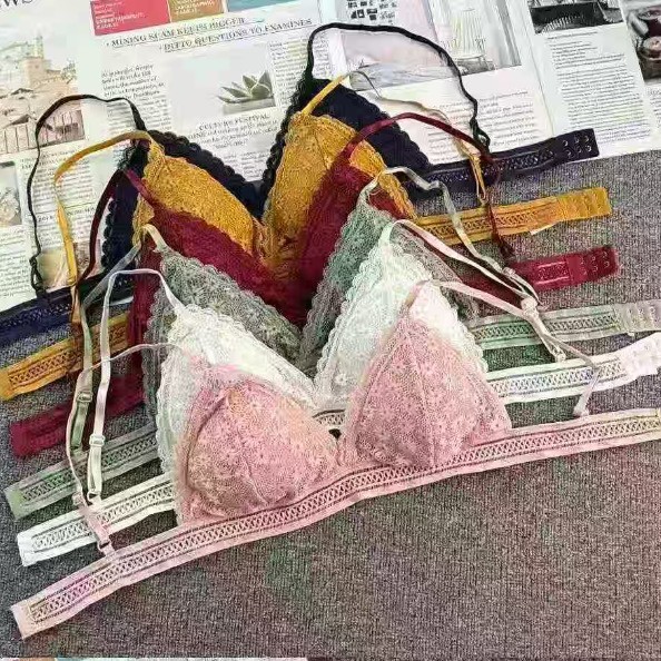 3302#库存舒适小雏菊文胸蕾丝钩花小胸三角杯内衣女无钢圈