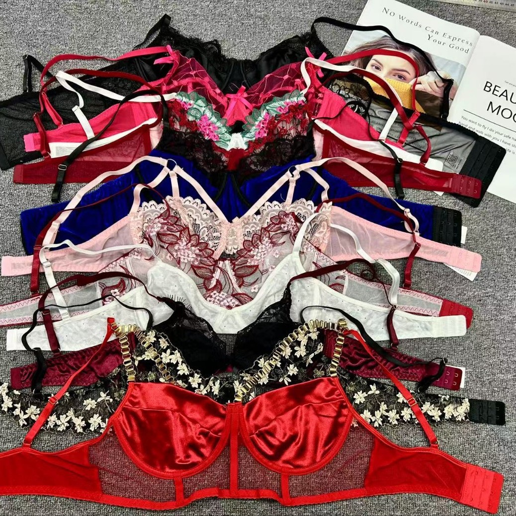 低价库存外贸女士文胸柔软蕾丝薄透气内衣女文胸性感大码聚拢胸罩