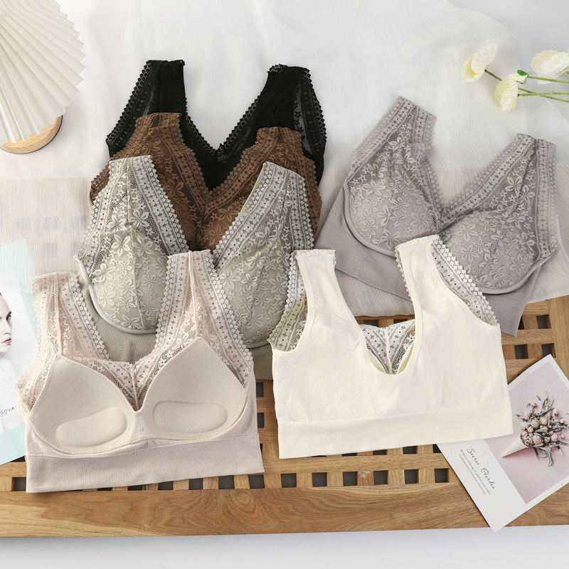 外贸出口无缝裹胸蕾丝美背加宽肩性感舒适聚拢内衣性感带胸垫背心