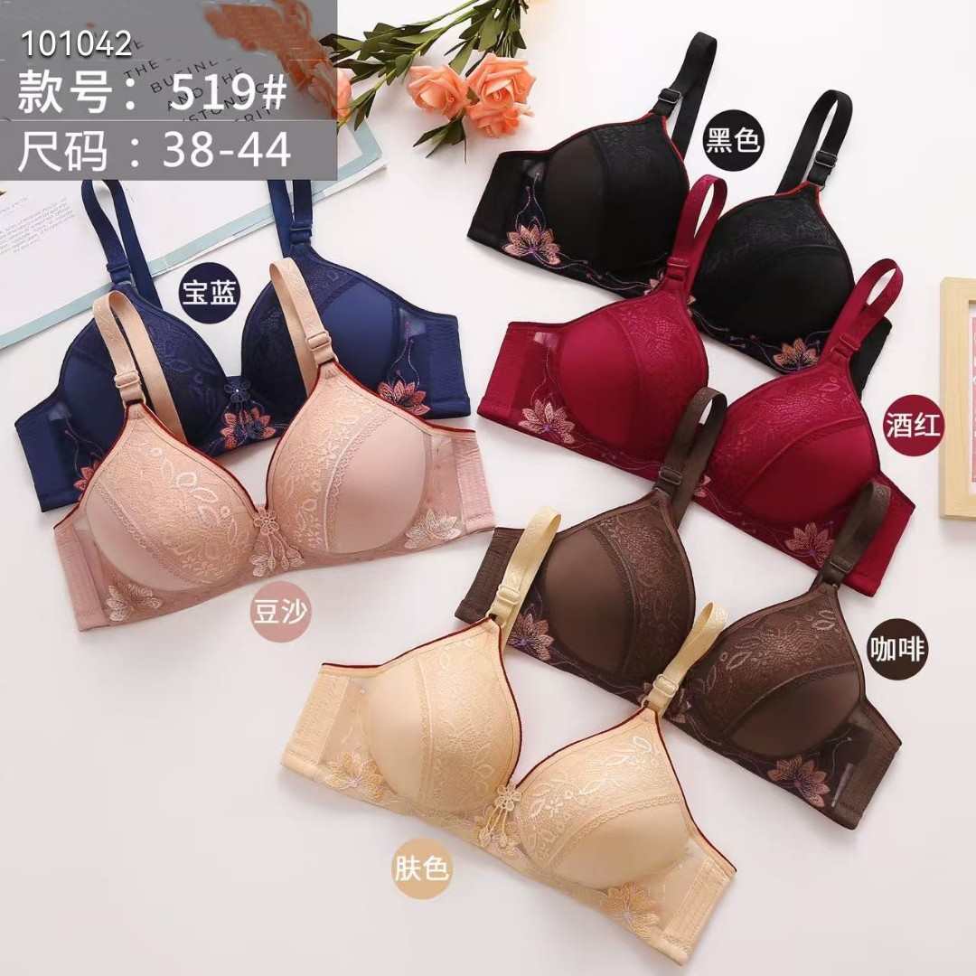 外贸出口欧美女士内衣蕾丝荷花刺绣图案精美绣花大码舒适聚拢文胸