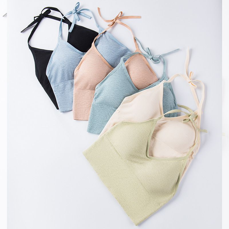 外贸出口尾货挂脖式大露背美背吊带裹胸抹胸无缝无钢圈性感文胸女