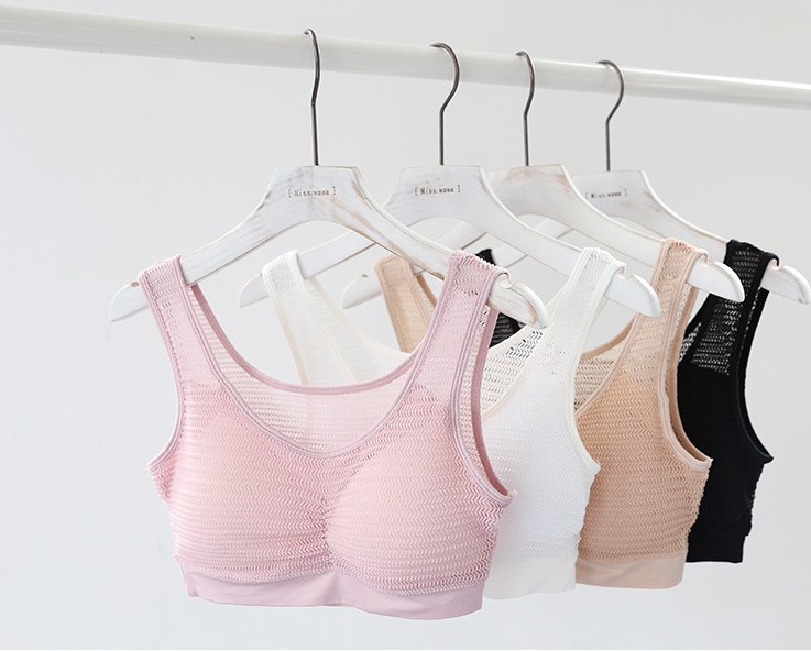 外贸出口中东库存宽带背心舒适女士文胸背心无钢圈网眼透气内衣