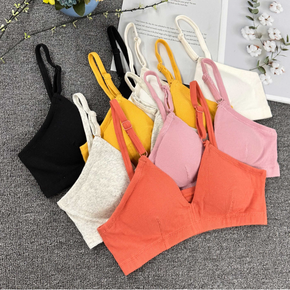 库存尾货螺纹法式三角杯内衣薄款聚拢无钢圈带胸垫性感吊带文胸