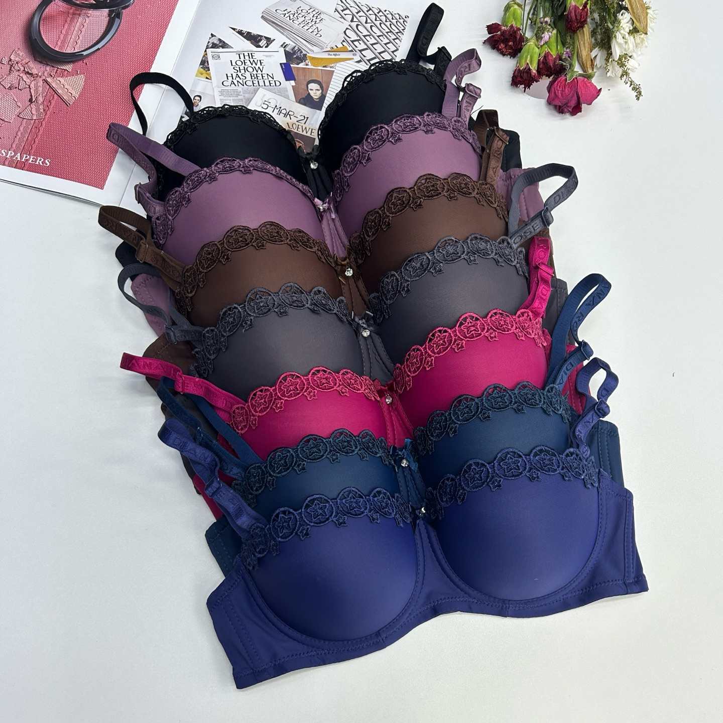 外贸出口欧美法式内衣带钢圈调整型文胸上托显大聚拢半杯胸罩现货