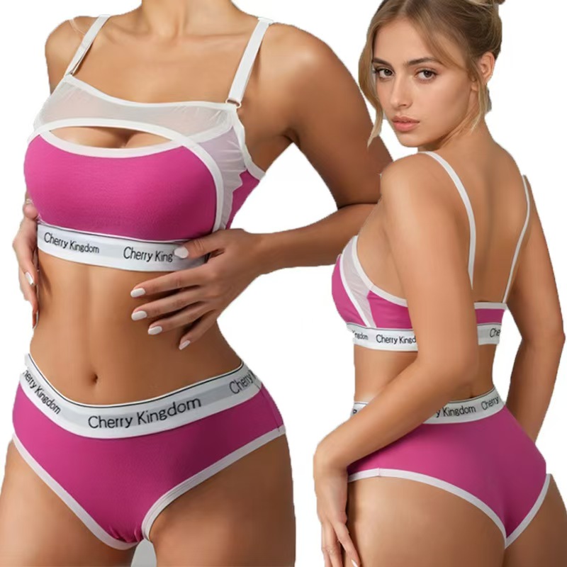 外贸出口欧美现货最新款女士套装性感吊带美背无钢圈带胸垫。