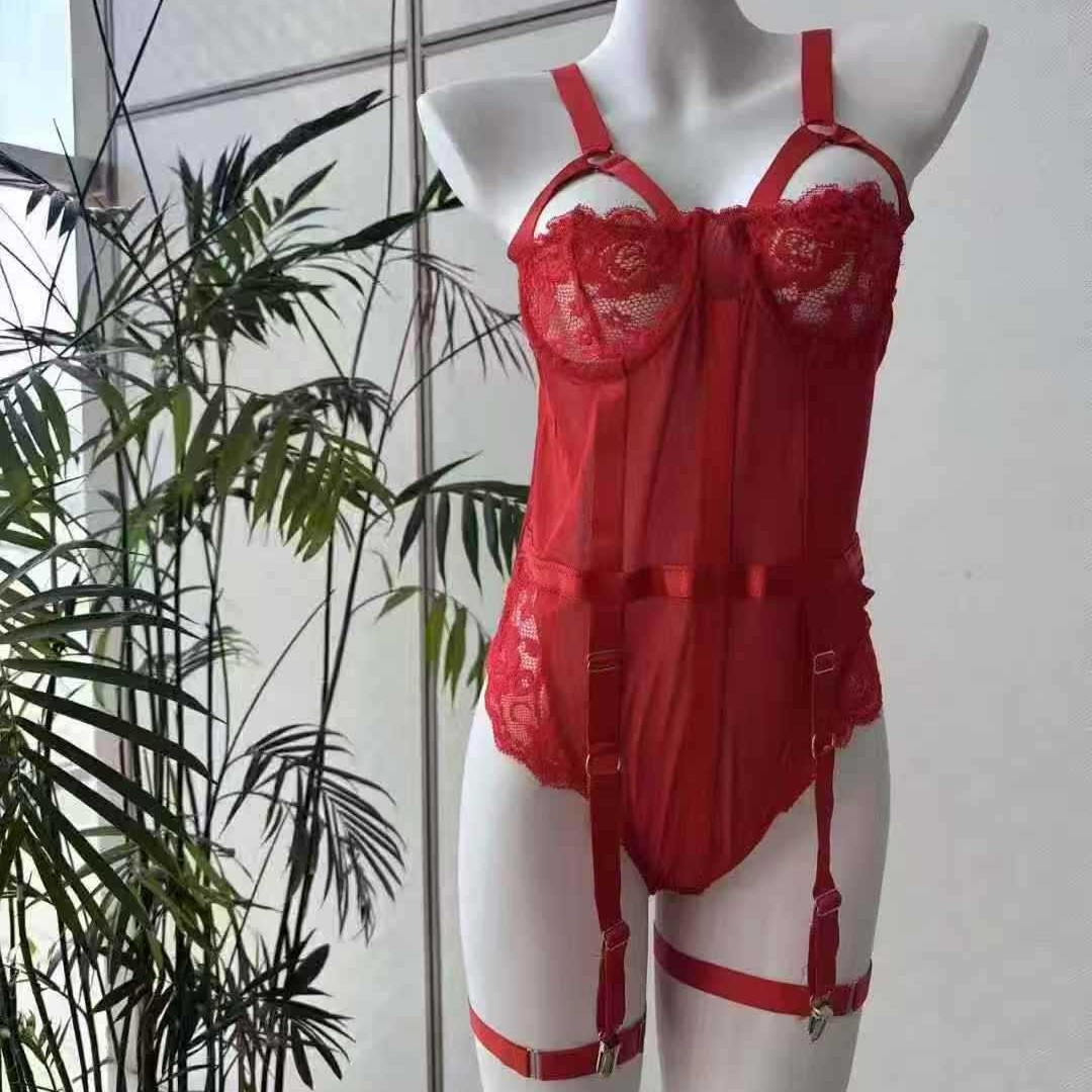 库存清仓欧美外贸性感蕾丝带钢圈连体衣情趣内衣性感透明胸罩杂款
