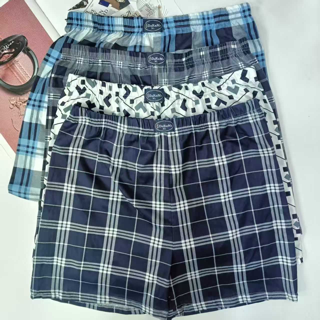 外贸出口中东非洲地区男士透气舒适宽松居家短裤网格印花松紧腰头