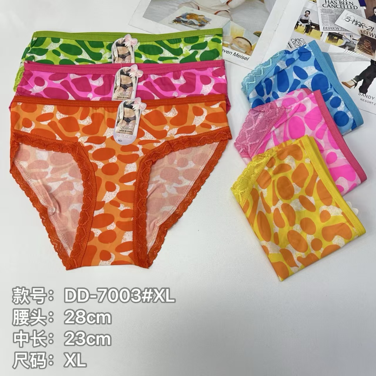 外贸内裤女士内裤牛奶丝印花蕾丝边女内裤性感彩色斑点图案女内裤