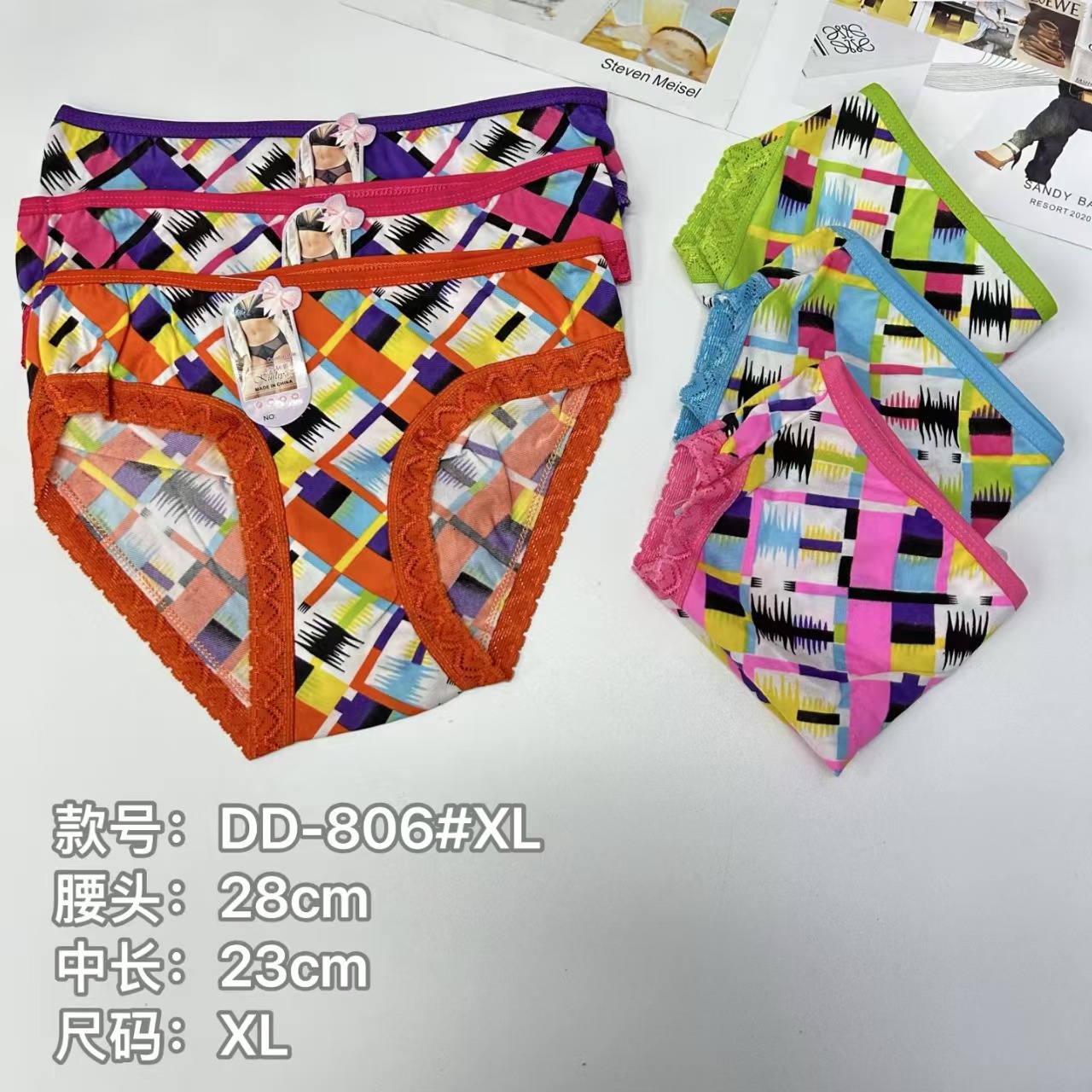 外贸内裤女中东非洲女士蕾丝边三角裤彩色印花女士三角牛奶丝内裤