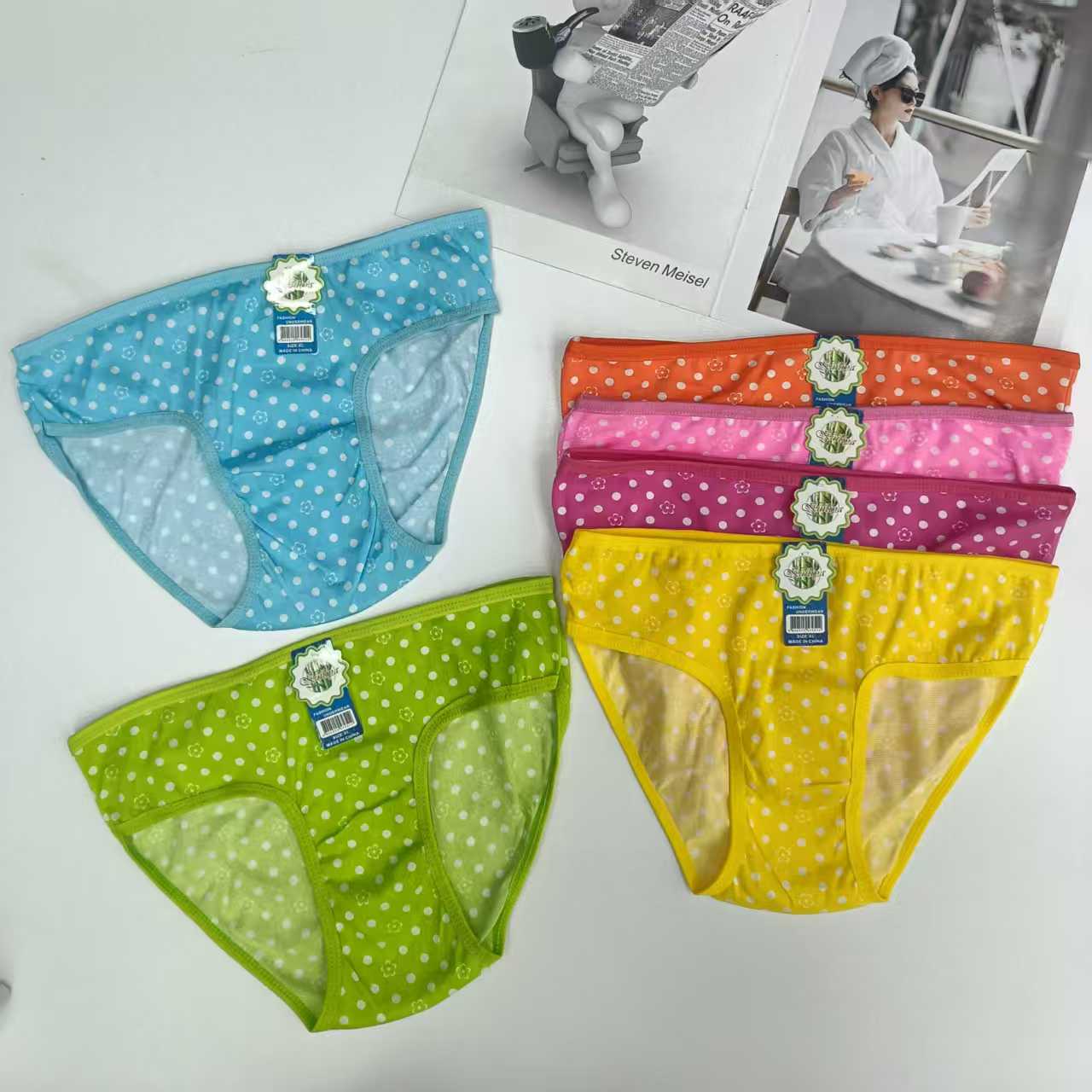 外贸内裤女士内裤牛奶丝印花蕾丝边性感波点女士内裤女三角内裤