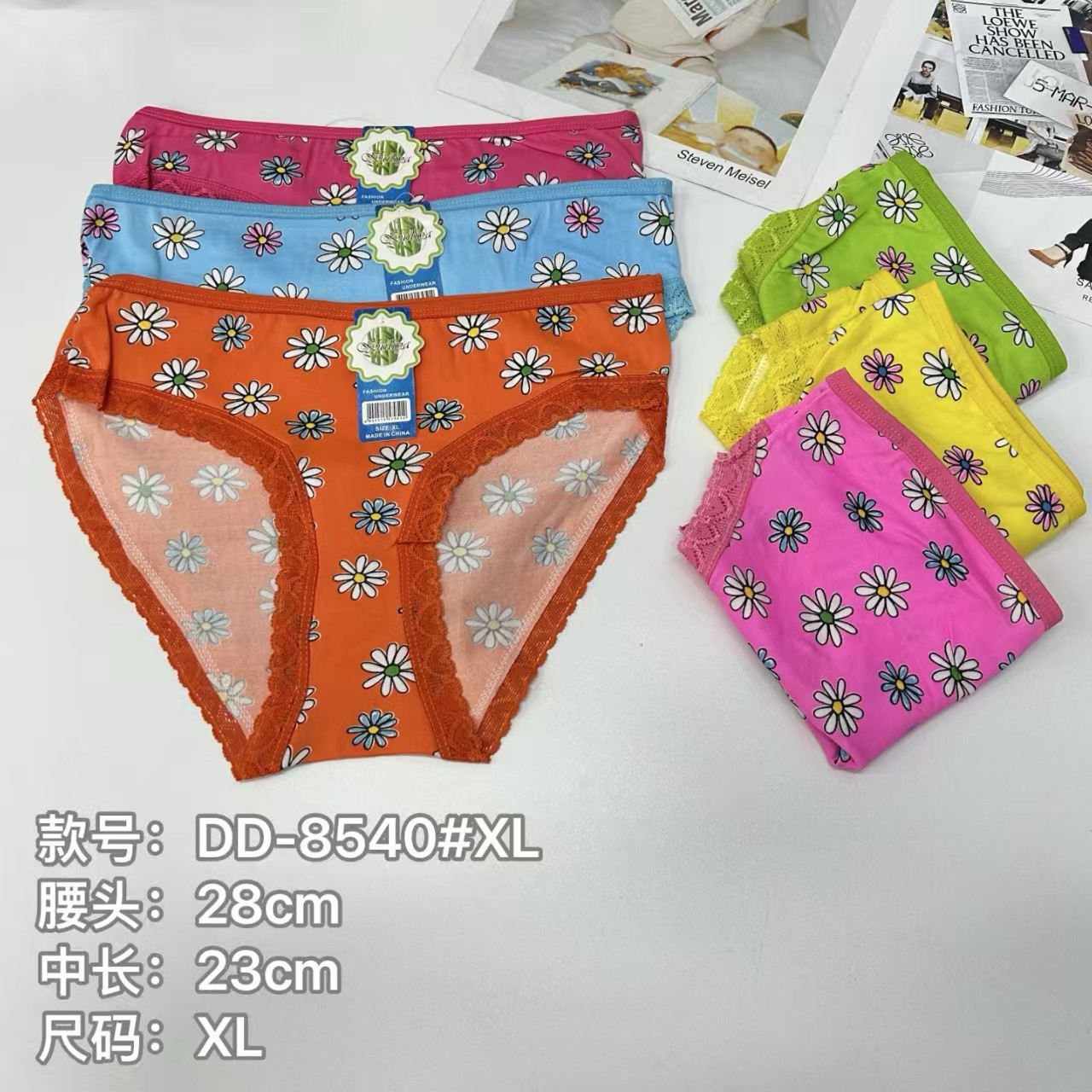 外贸内裤女士内裤牛奶丝印花蕾丝边性感印花女士内裤女三角内裤