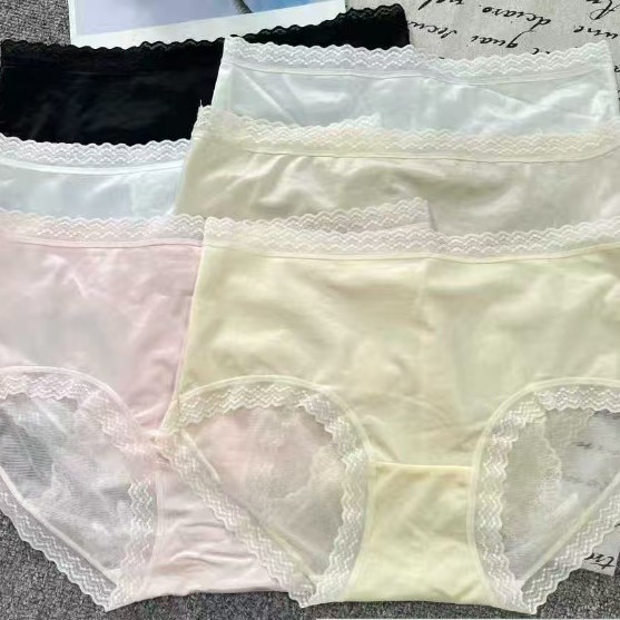 外贸出口欧美非洲轻奢缎面内裤女中腰新款无痕桑蚕丝裆蕾丝三角