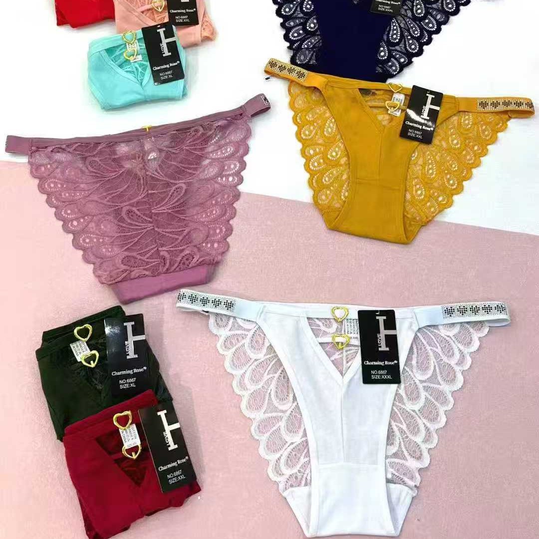 外贸情趣库存钻石低腰女士舒适内裤蕾丝性感透气高弹力三角内裤