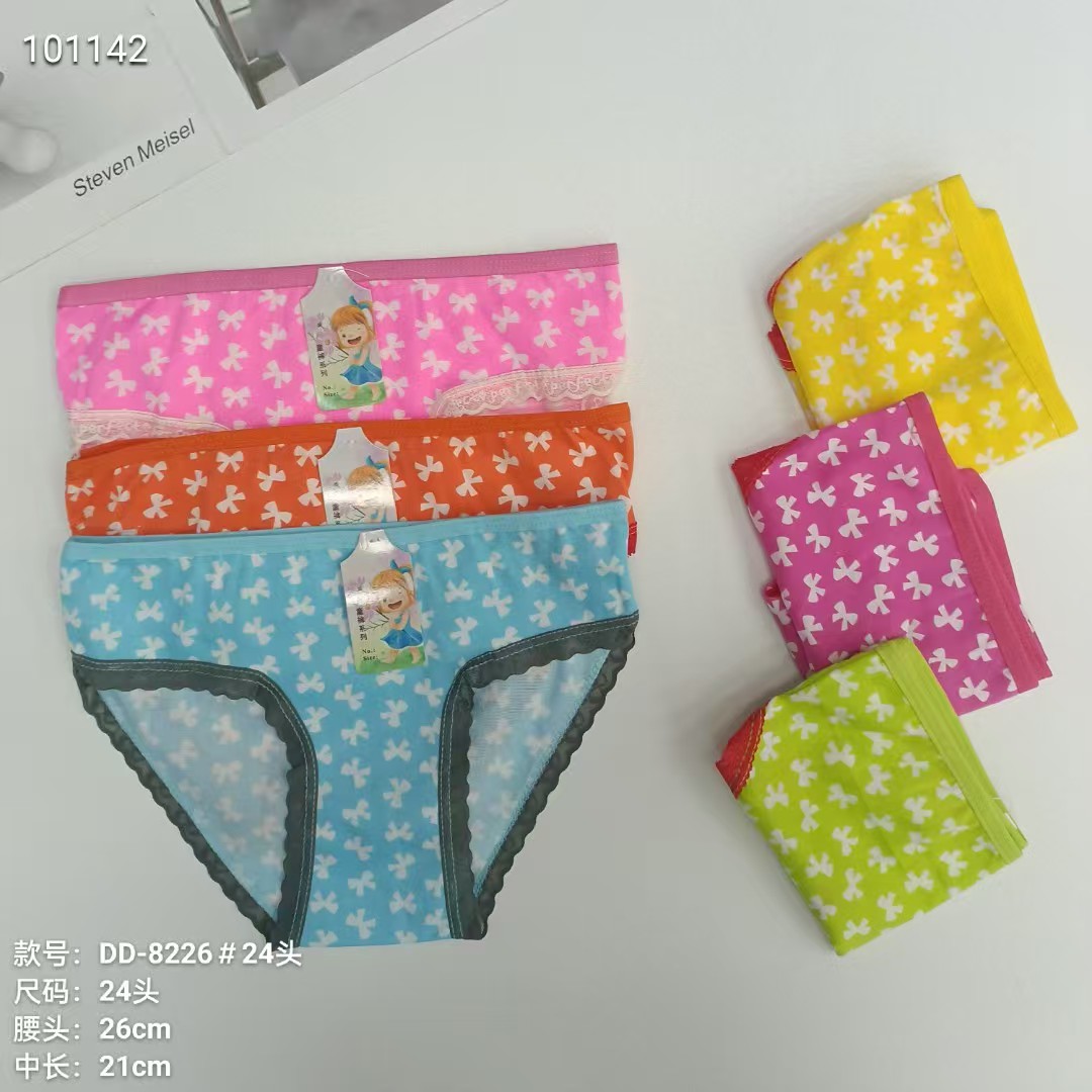 彩色蝴蝶结印花内裤三角裤女儿童舒适内裤外贸出口非洲蕾丝边内裤