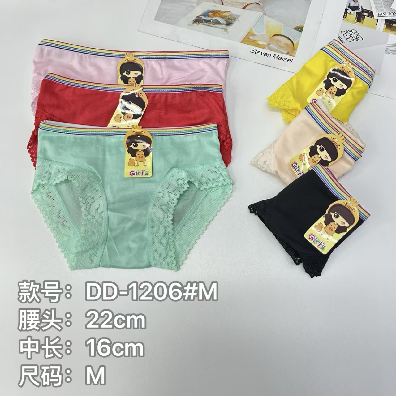 外贸出口内裤彩色腰头蕾丝裤边儿童内裤女可爱风少女三角内裤内裤