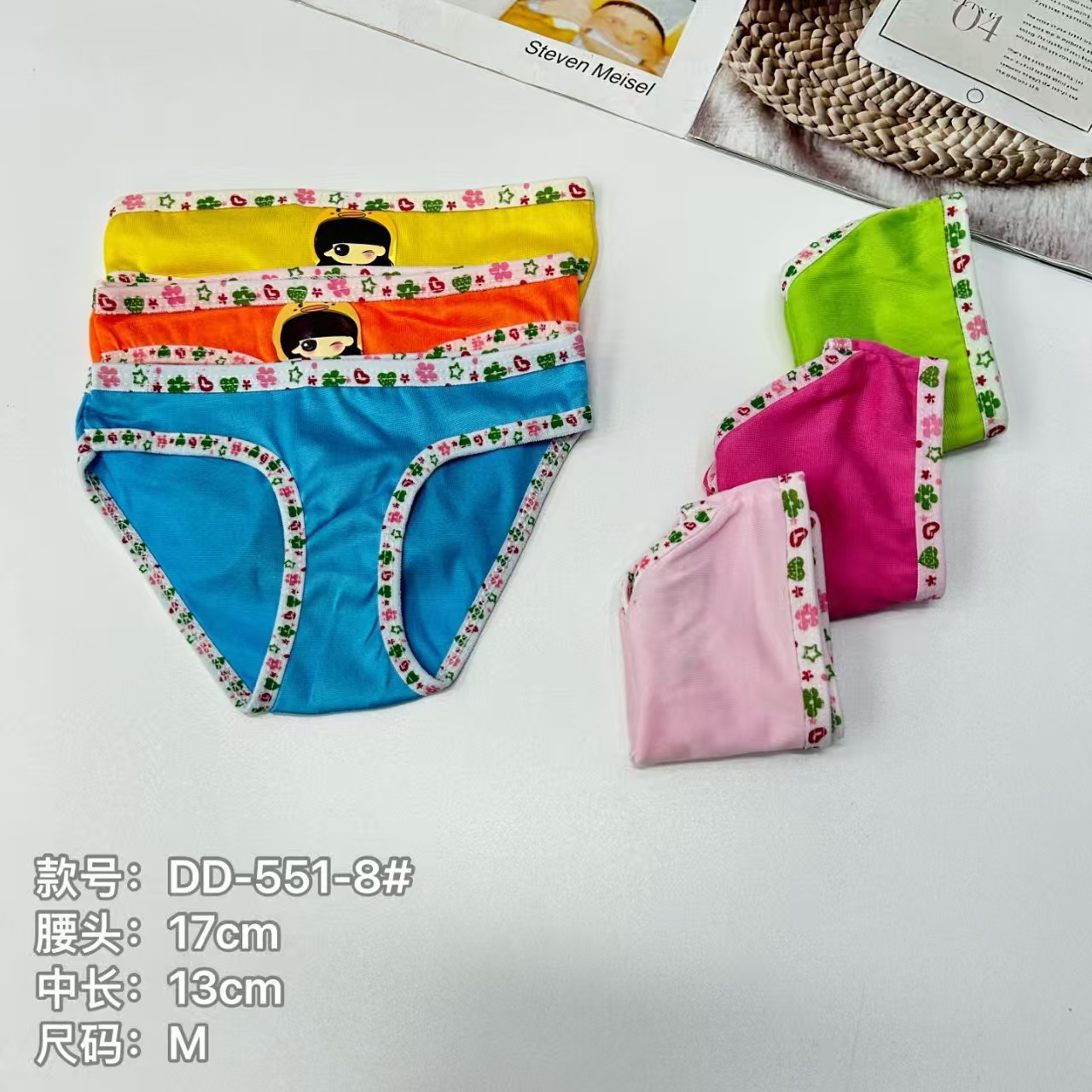 外贸出口儿童内裤儿童彩色印花裤边儿童内裤纯色可爱风舒适内裤女