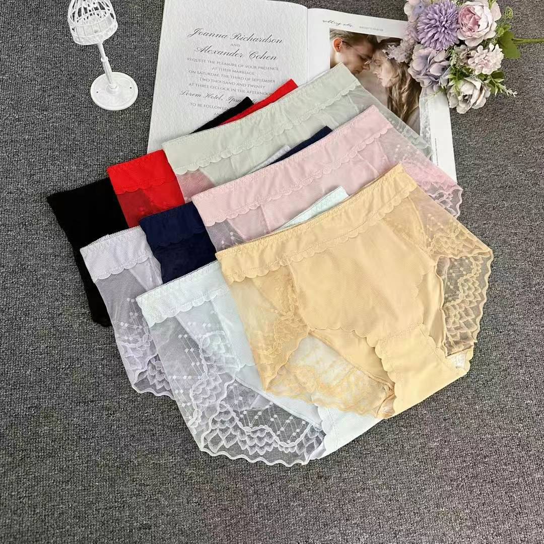 外贸出口非洲大码库存无痕蕾丝女裤中腰内裤透气性感女士三角裤