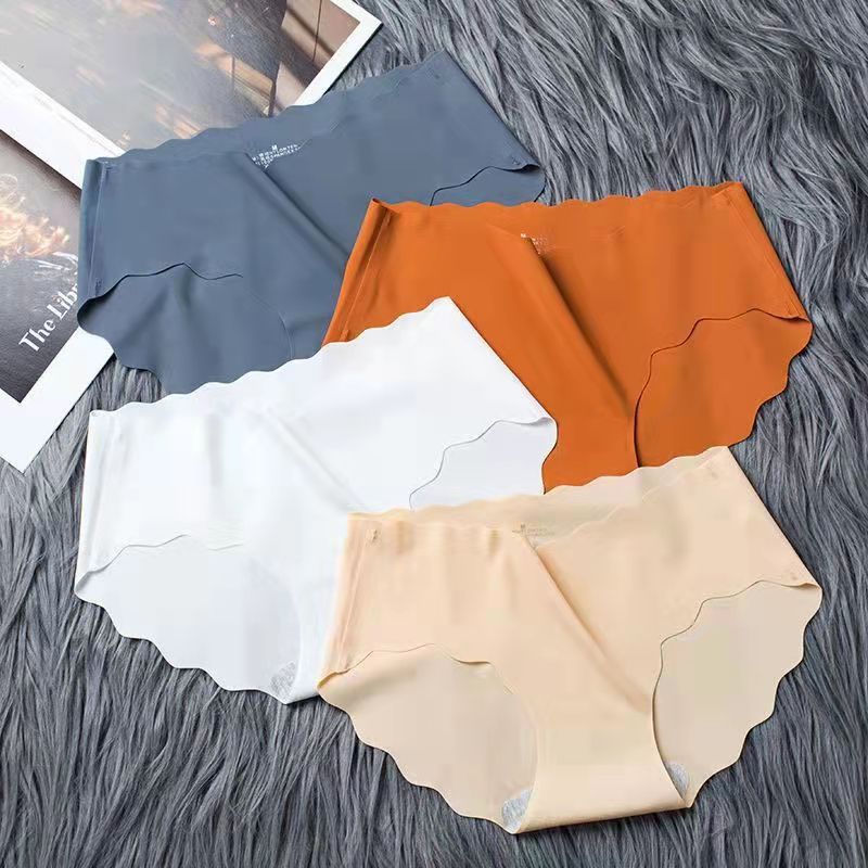 外贸出口欧美库存冰丝无痕无缝透气中腰内裤女士内裤波浪性感纯欲