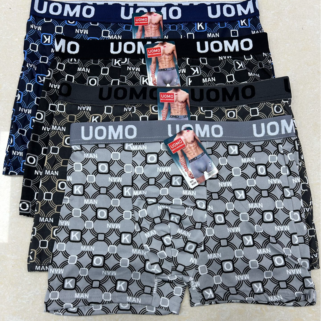 外贸出口非洲中东现货男士内裤纯色网格印花字母腰头装饰男士内裤
