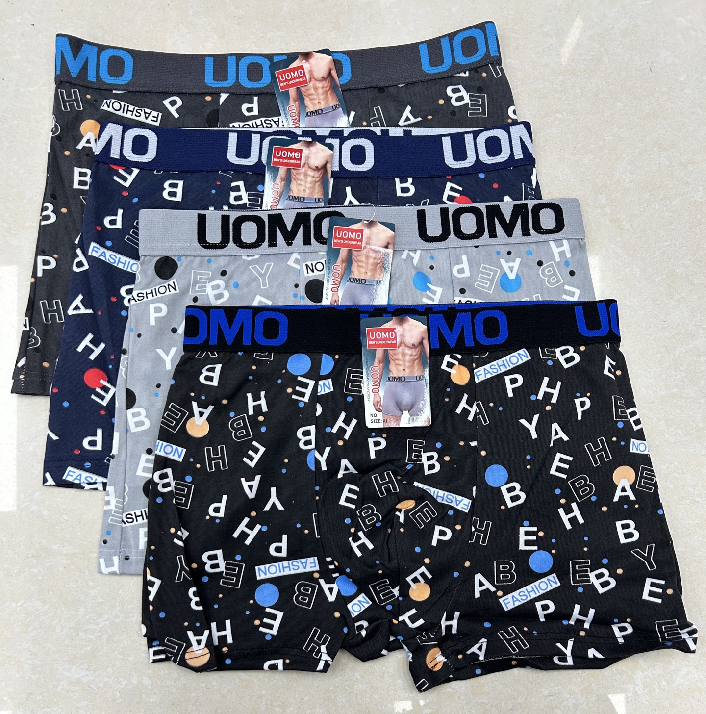 外贸出口中东非洲现货男士纯色印花字母腰头透气内档男士平角内裤