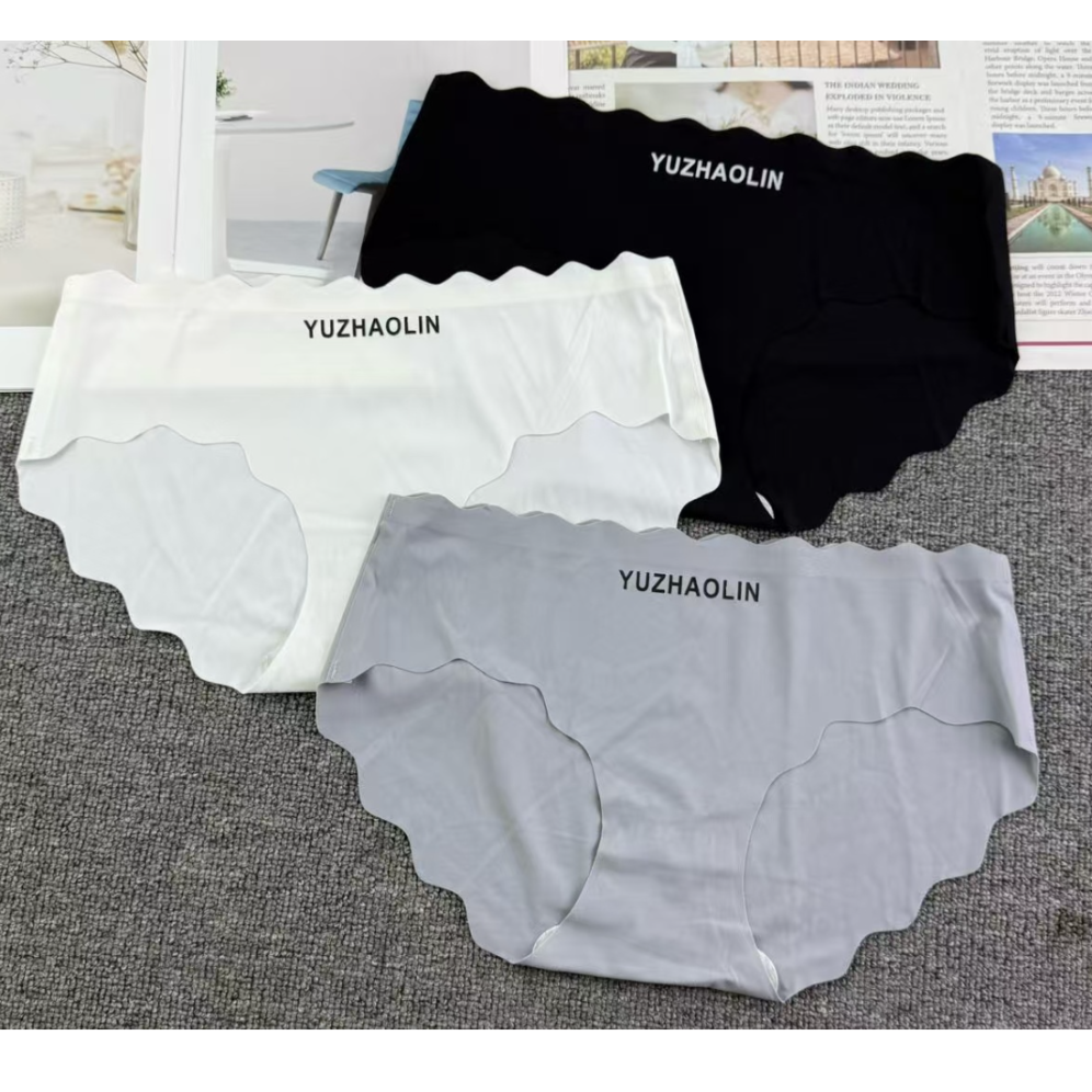 外贸库存款一片无痕冰丝女士内裤波浪花边中腰舒适透气女士三角裤