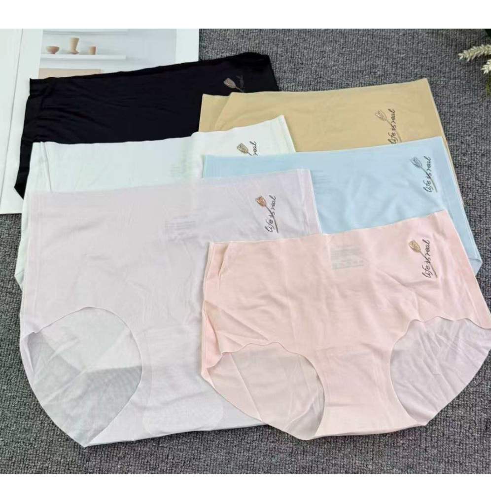 库存尾货出口冰丝女士内裤无感一片式无痕纯色带小印花女式三角裤