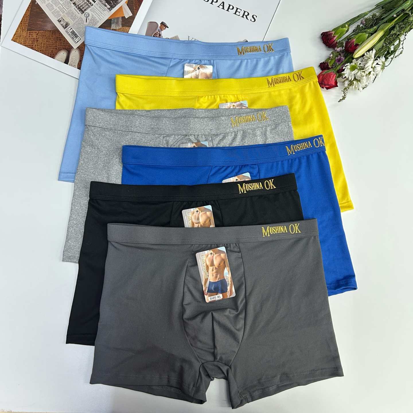 外贸出口中东非洲中腰男士内裤面料舒适青年四角裤滴胶平角裤衩头