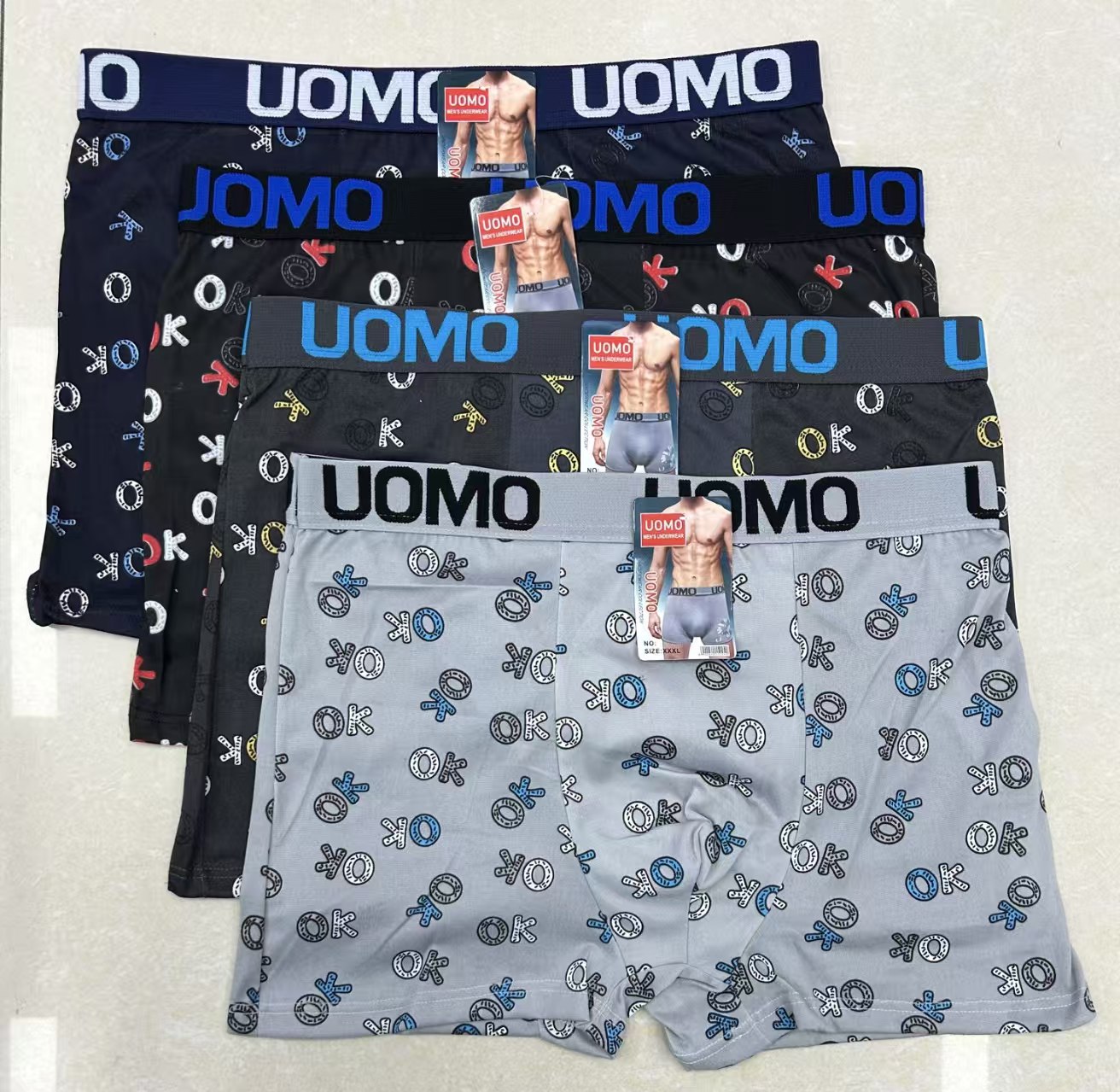 外贸出口现货库存男士内裤纯色带撞色印花有内裆字母腰头带吊牌。