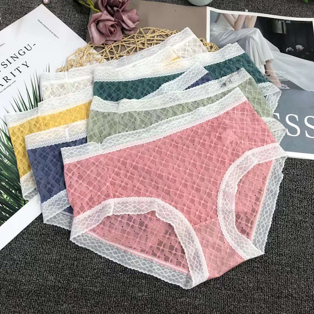 外贸出口新款法式蕾丝内裤 桑蚕丝纯棉裆透气无痕女士三角裤 批发