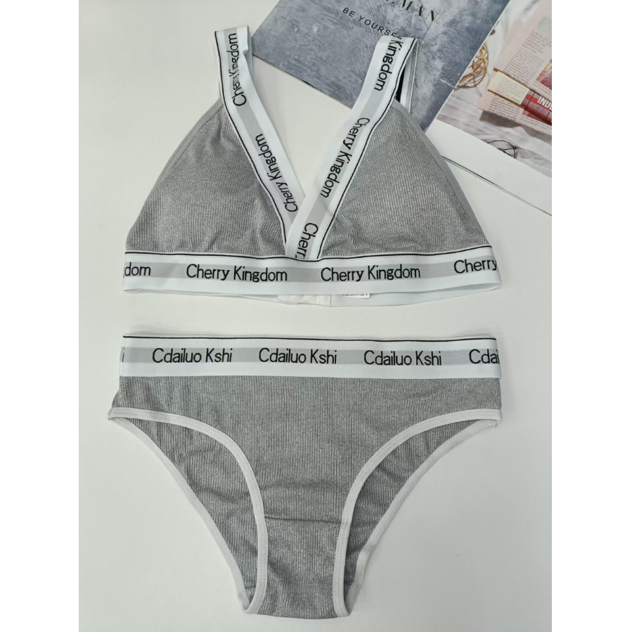 外贸出口欧美吊带内衣套装带胸垫运动美背无钢圈文胸内裤独立包装