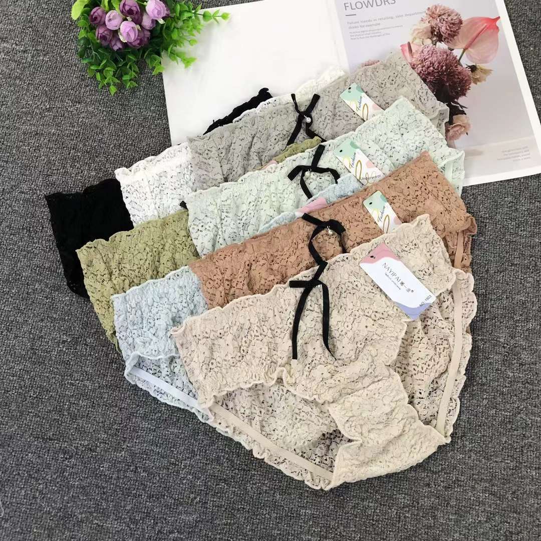 出口中低腰法式蕾丝内裤 桑蚕丝外贸纯棉裆透气无痕女士三角裤 批