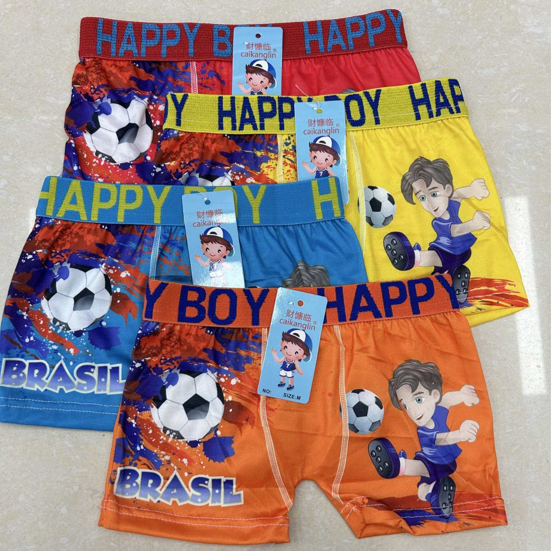 出口儿童牛奶丝内裤男童平角裤短裤足球宝宝卡通足球男生小童内裤