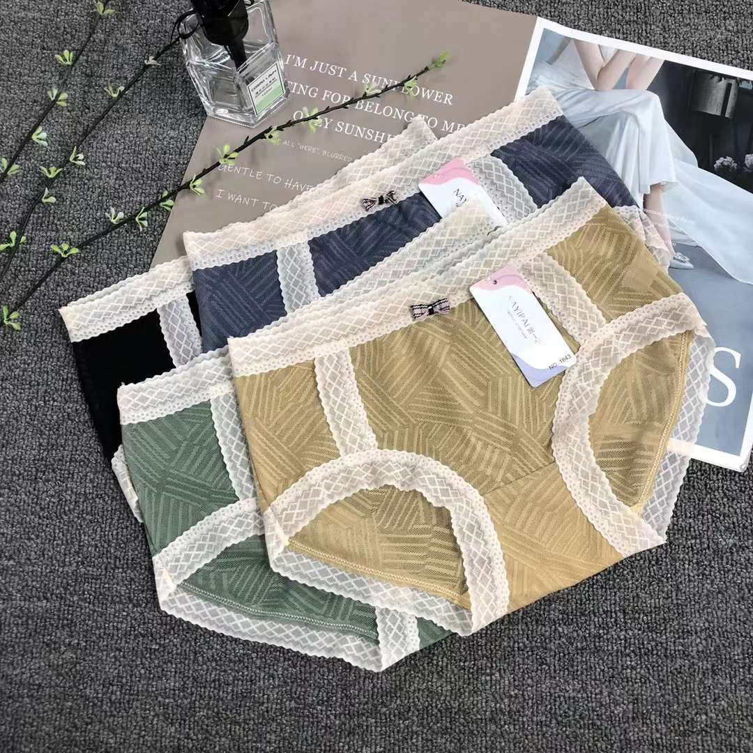 外贸出口非洲提花蕾丝性感内裤女士透明镂空中低腰女三角裤头批发