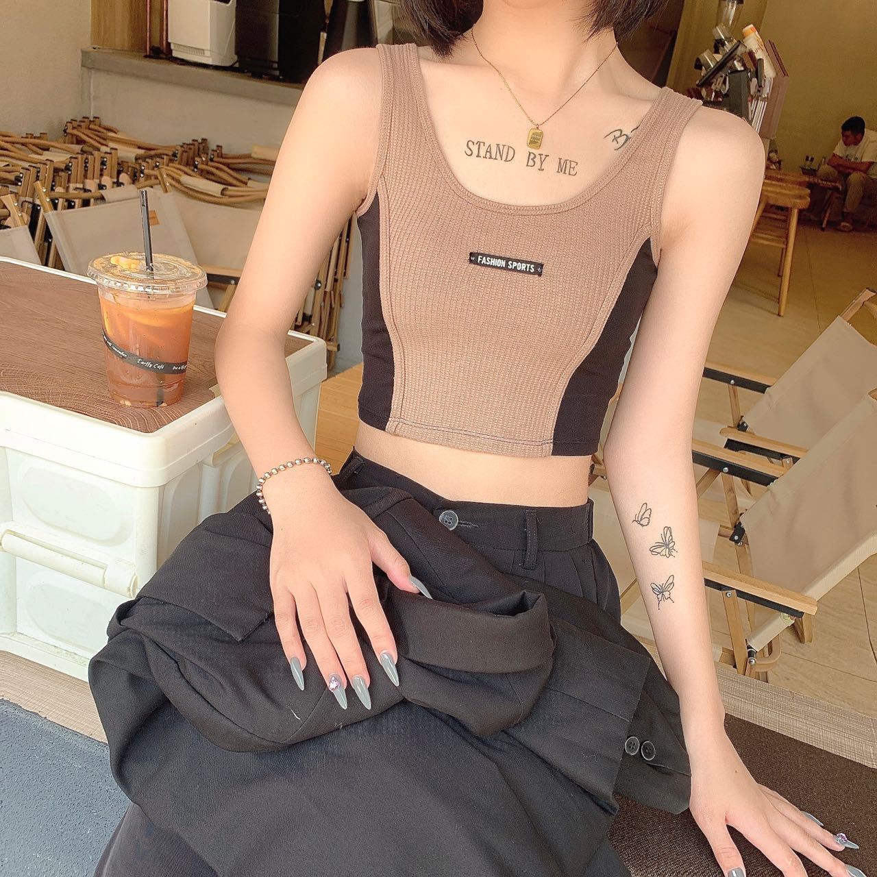 外贸库存韩版拼色字母背心女薄款内搭带胸垫裹胸防走光少女内衣女