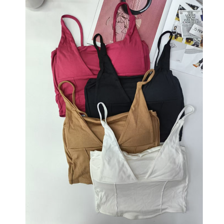 外贸出口一体杯棉质假两件吊带，辣妹百搭性感修身可外穿肩带背心