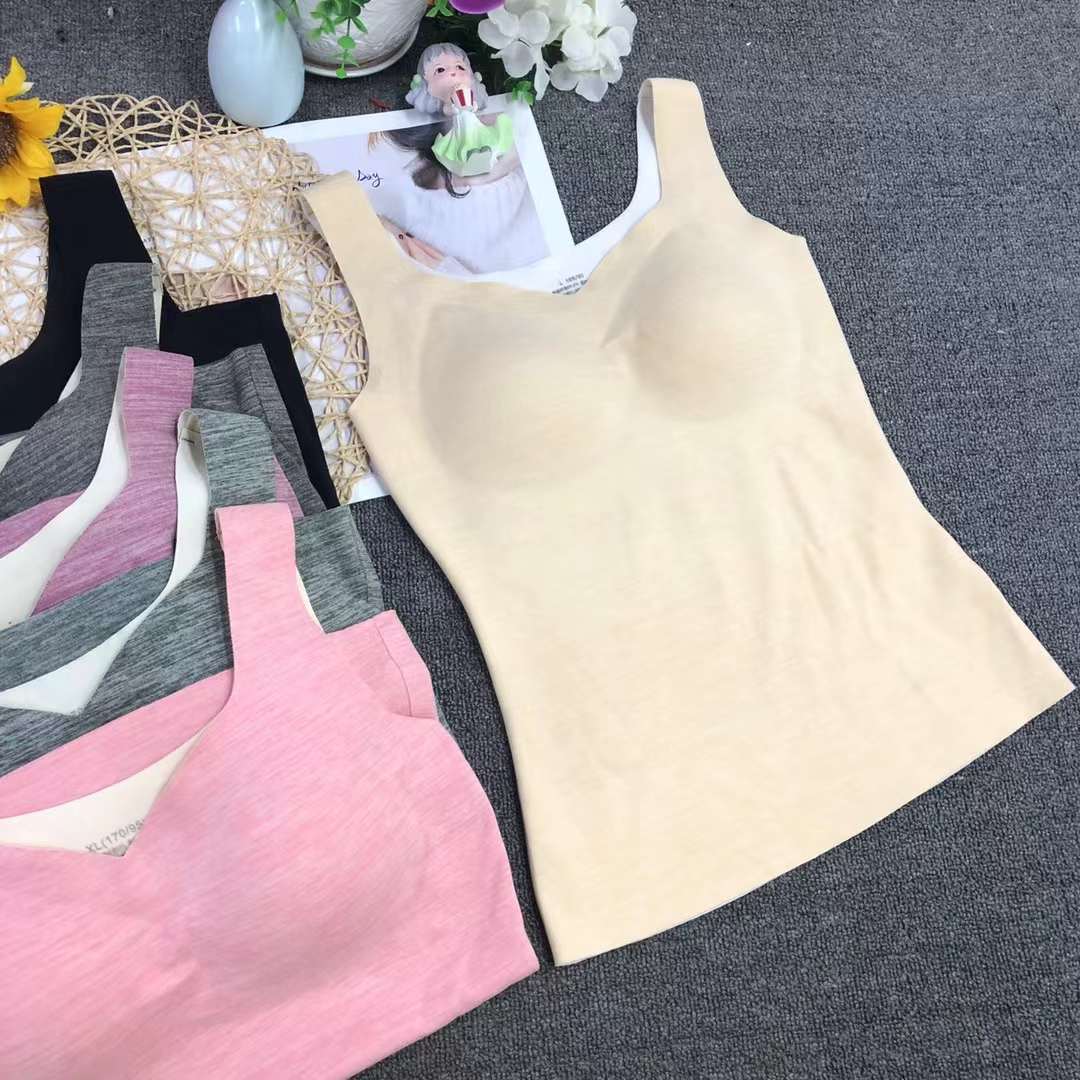 外贸新款德绒保暖加绒背心舒适保暖贴身不臃肿无胸垫无痕内穿上衣